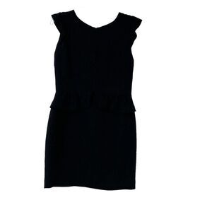 Sandro Paris Dress Black Mini Peplum Flutter Cap Sleeve Fitted Sexy Classic Chic